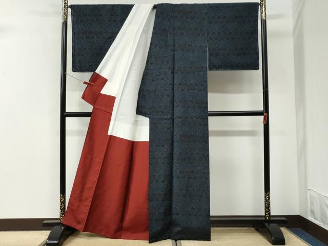 平和屋着物●結城紬　毘沙門亀甲花文　正絹　逸品　CABI3535yc