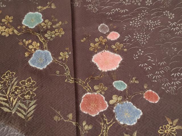 平和屋着物●訪問着　絞り　草花文　金彩　正絹　逸品　CABI3538yc
