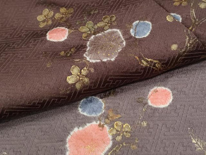平和屋着物●訪問着　絞り　草花文　金彩　正絹　逸品　CABI3538yc