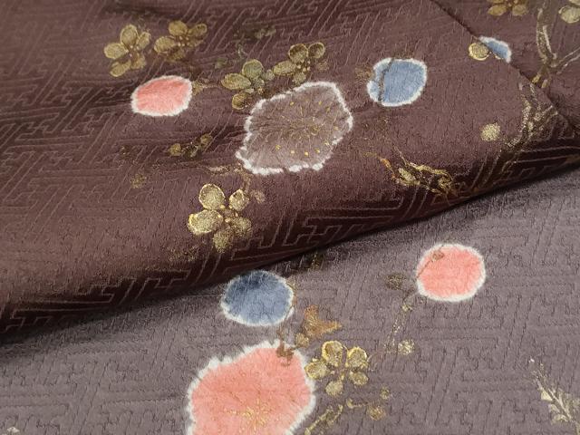 平和屋着物●訪問着　絞り　草花文　金彩　正絹　逸品　CABI3538yc