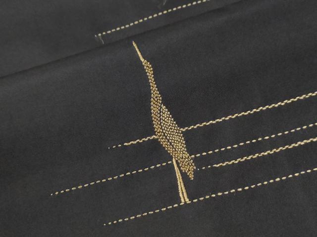 平和屋着物●訪問着　本場縞大島紬　総刺繍　刺し子　群鶴　正絹　逸品　CABI3539yc