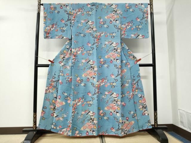 平和屋着物●上質な小紋　紅型　冊子草花文　鬼しぼ縮緬　正絹　逸品　CABI3540yc