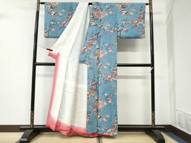 平和屋着物●上質な小紋　紅型　冊子草花文　鬼しぼ縮緬　正絹　逸品　CABI3540yc