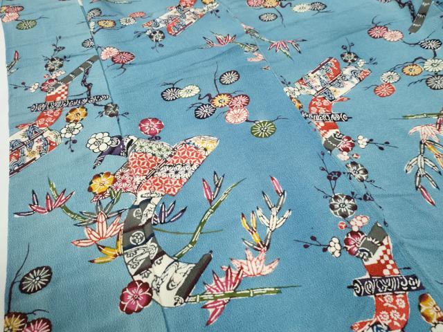 平和屋着物●上質な小紋　紅型　冊子草花文　鬼しぼ縮緬　正絹　逸品　CABI3540yc