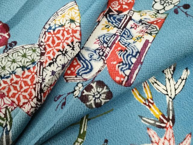 平和屋着物●上質な小紋　紅型　冊子草花文　鬼しぼ縮緬　正絹　逸品　CABI3540yc