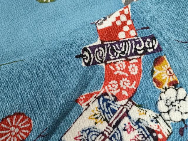 平和屋着物●上質な小紋　紅型　冊子草花文　鬼しぼ縮緬　正絹　逸品　CABI3540yc
