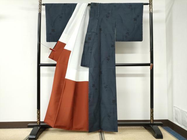 平和屋着物●本塩沢　110亀甲　枝花文　正絹　逸品　未使用　CABI3541yc