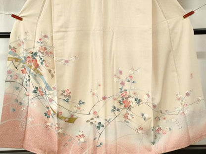 平和屋着物●訪問着　作家物　鬘帯枝花文　暈し染め　金彩　正絹　逸品　CABI3547yc
