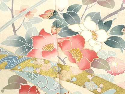 平和屋着物●訪問着　作家物　鬘帯枝花文　暈し染め　金彩　正絹　逸品　CABI3547yc