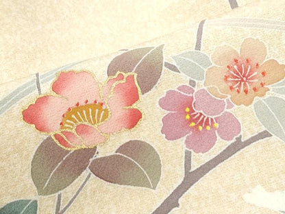 平和屋着物●訪問着　作家物　鬘帯枝花文　暈し染め　金彩　正絹　逸品　CABI3547yc