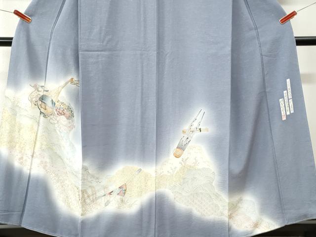 平和屋着物●友禅師・京の名工・伝統工芸士・樽本伊勢蔵 訪問着 琵琶 横笛 暈し染め 金銀彩 健勝苑扱い 正絹 逸品 未使用 CABI3548yc