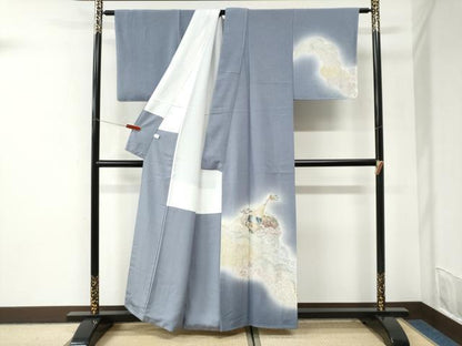 平和屋着物●友禅師・京の名工・伝統工芸士・樽本伊勢蔵 訪問着 琵琶 横笛 暈し染め 金銀彩 健勝苑扱い 正絹 逸品 未使用 CABI3548yc