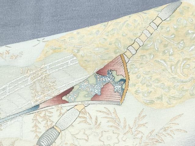 平和屋着物●友禅師・京の名工・伝統工芸士・樽本伊勢蔵 訪問着 琵琶 横笛 暈し染め 金銀彩 健勝苑扱い 正絹 逸品 未使用 CABI3548yc