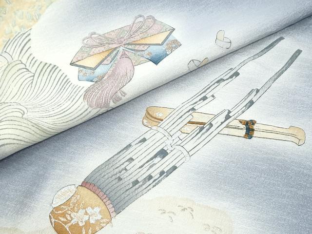 平和屋着物●友禅師・京の名工・伝統工芸士・樽本伊勢蔵 訪問着 琵琶 横笛 暈し染め 金銀彩 健勝苑扱い 正絹 逸品 未使用 CABI3548yc
