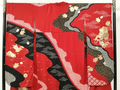 平和屋着物●豪華振袖　絞り　御所車舞花文　金彩　正絹　逸品　CABI3549yc