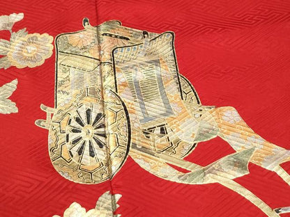 平和屋着物●豪華振袖　絞り　御所車舞花文　金彩　正絹　逸品　CABI3549yc
