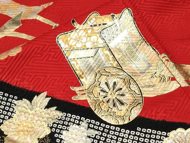 平和屋着物●豪華振袖　絞り　御所車舞花文　金彩　正絹　逸品　CABI3549yc