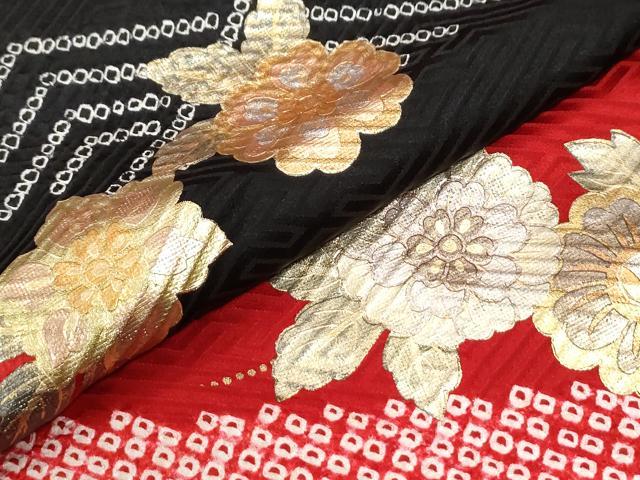 平和屋着物●豪華振袖　絞り　御所車舞花文　金彩　正絹　逸品　CABI3549yc