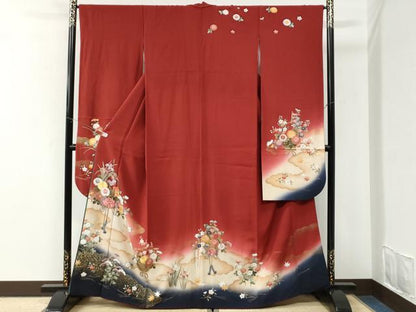 平和屋着物●豪華振袖　刺繍　花籠文　暈し染め　金彩　正絹　逸品　CABI3550yc