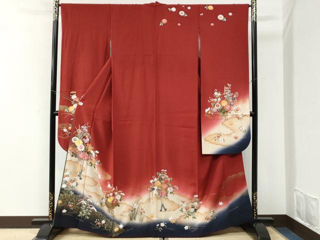 平和屋着物●豪華振袖　刺繍　花籠文　暈し染め　金彩　正絹　逸品　CABI3550yc