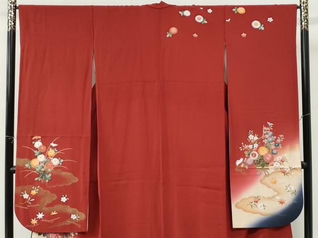 平和屋着物●豪華振袖　刺繍　花籠文　暈し染め　金彩　正絹　逸品　CABI3550yc