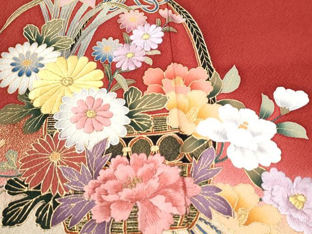 平和屋着物●豪華振袖　刺繍　花籠文　暈し染め　金彩　正絹　逸品　CABI3550yc