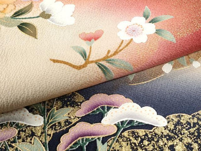 平和屋着物●豪華振袖　刺繍　花籠文　暈し染め　金彩　正絹　逸品　CABI3550yc