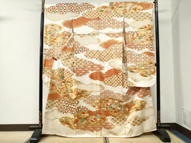 平和屋着物●豪華振袖　駒刺繍　雲取り飛鶴宝尽くし吉祥花文　金彩　正絹　逸品　CABI3552yc