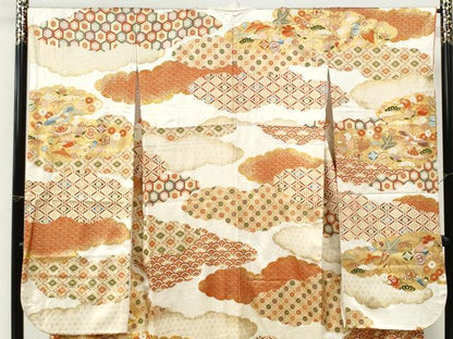 平和屋着物●豪華振袖　駒刺繍　雲取り飛鶴宝尽くし吉祥花文　金彩　正絹　逸品　CABI3552yc
