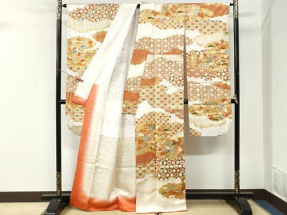 平和屋着物●豪華振袖　駒刺繍　雲取り飛鶴宝尽くし吉祥花文　金彩　正絹　逸品　CABI3552yc