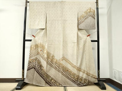 平和屋着物●訪問着　総絞り　刺繍　草花文　正絹　逸品　CABI3553yc