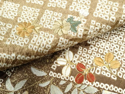 平和屋着物●訪問着　総絞り　刺繍　草花文　正絹　逸品　CABI3553yc