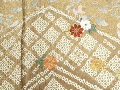 平和屋着物●訪問着　総絞り　刺繍　草花文　正絹　逸品　CABI3553yc