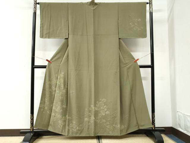 平和屋着物●訪問着　刺繍　ろうけつ染　草花文　正絹　逸品　CABI3557yc