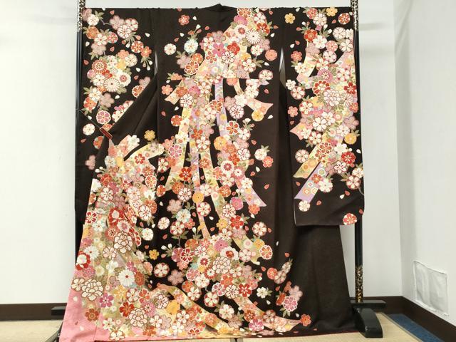 平和屋着物●豪華振袖　駒刺繍　束ね熨斗毬牡丹花文　金彩　正絹　逸品　CABI3559yc