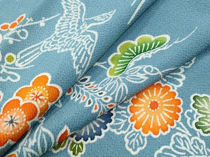 平和屋着物●上質な小紋　型染め　飛鳥花松文　鬼しぼ縮緬　正絹　逸品　未使用　CABI3560yc