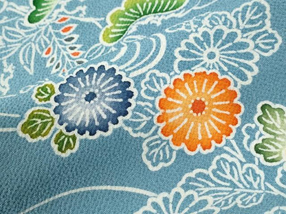 平和屋着物●上質な小紋　型染め　飛鳥花松文　鬼しぼ縮緬　正絹　逸品　未使用　CABI3560yc