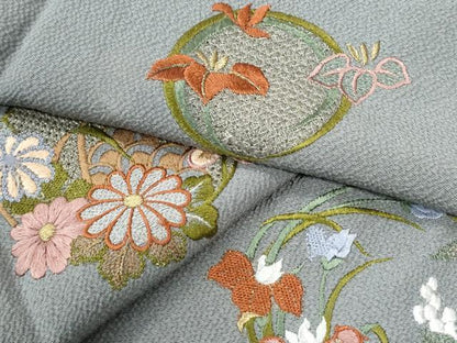 平和屋着物●中国三大刺繍　スワトウ刺繍　総刺繍　訪問着　草花丸文　金糸　正絹　逸品　CABI3561yc