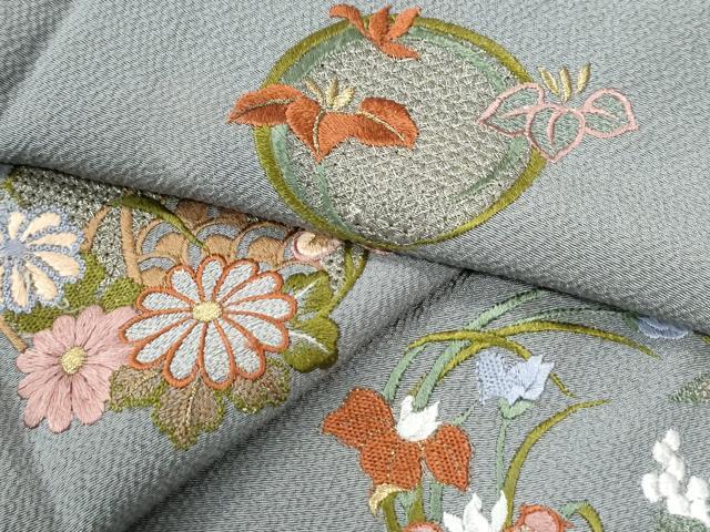 平和屋着物●中国三大刺繍　スワトウ刺繍　総刺繍　訪問着　草花丸文　金糸　正絹　逸品　CABI3561yc