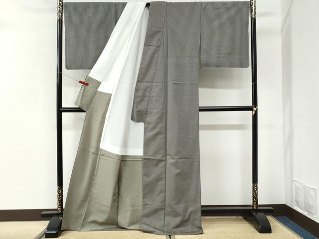 平和屋着物●上質なお召　メガネ織　霞文　ロング丈　正絹　逸品　未使用　CABI3563yc