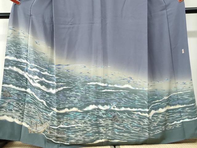 平和屋着物●十日町友禅作家　林静穂　訪問着　霞舟飛鳥水辺文　暈し染め　正絹　逸品　CABI3569yc