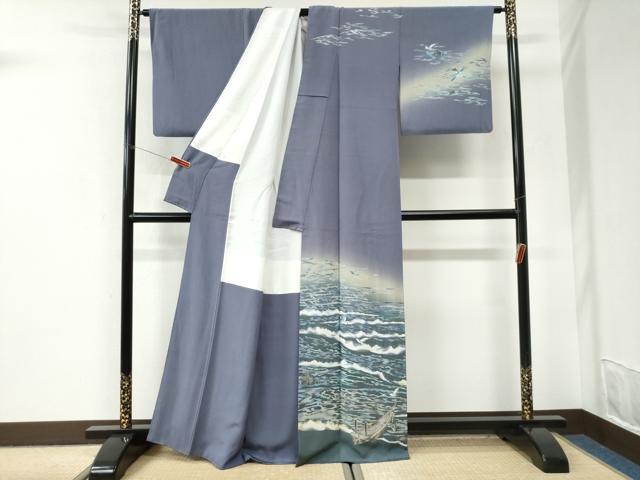 平和屋着物●十日町友禅作家　林静穂　訪問着　霞舟飛鳥水辺文　暈し染め　正絹　逸品　CABI3569yc