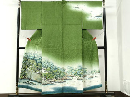 平和屋着物●伝統工芸士　京友禅染色作家　田家鬼彩　訪問着　水辺樹林文　暈し染め　正絹　逸品　CABI3570yc