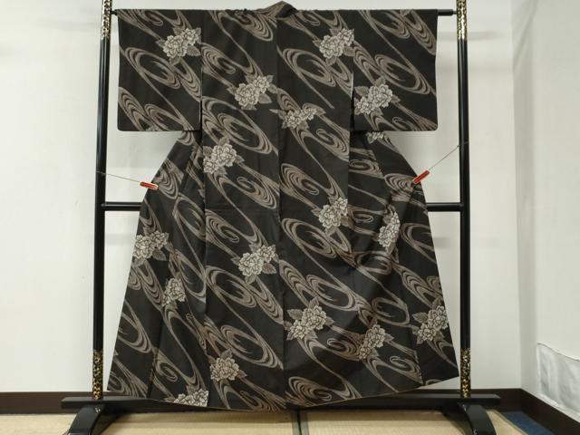 平和屋着物●本場大島紬　7マルキ　総絣　牡丹　正絹　逸品　CABI3571yc