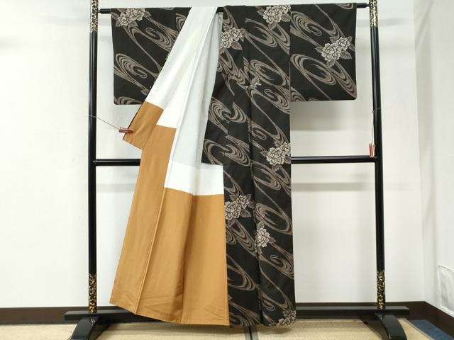 平和屋着物●本場大島紬　7マルキ　総絣　牡丹　正絹　逸品　CABI3571yc