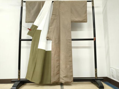 平和屋着物●訪問着　本場縞大島紬　刺繍　更紗花唐草文　正絹　逸品　CABI3577yc