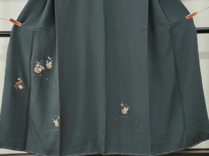 平和屋着物●訪問着　総刺繍　花籠文　紺地　正絹　逸品　未使用　CABI3580yc