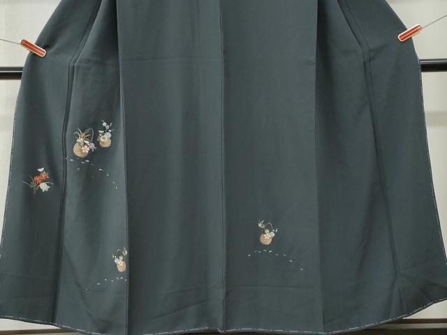 平和屋着物●訪問着　総刺繍　花籠文　紺地　正絹　逸品　未使用　CABI3580yc