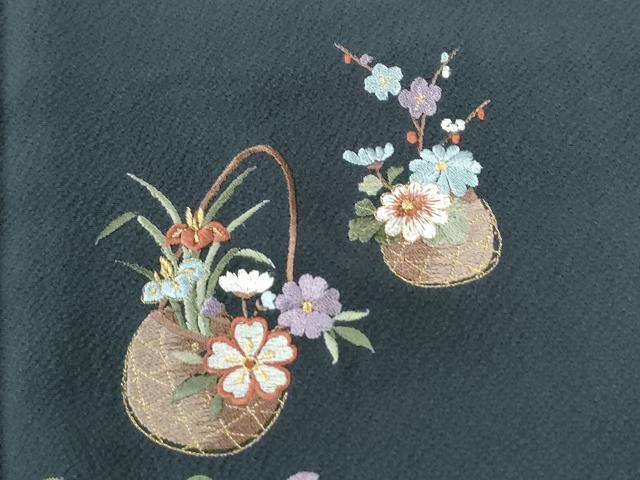 平和屋着物●訪問着　総刺繍　花籠文　紺地　正絹　逸品　未使用　CABI3580yc