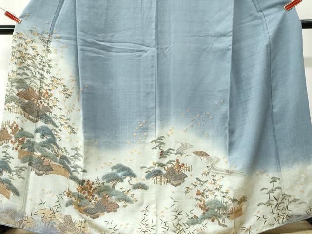 平和屋着物●中国三大刺繍　スワトウ刺繍　訪問着　飛鳥風景文　暈し染め　金糸　正絹　逸品　CABI3581yc